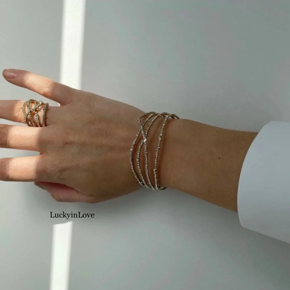 ALEXIS BITTAR • Gold Orbiting Crystal Encrusted  Thorny Lace Ring Size 6
